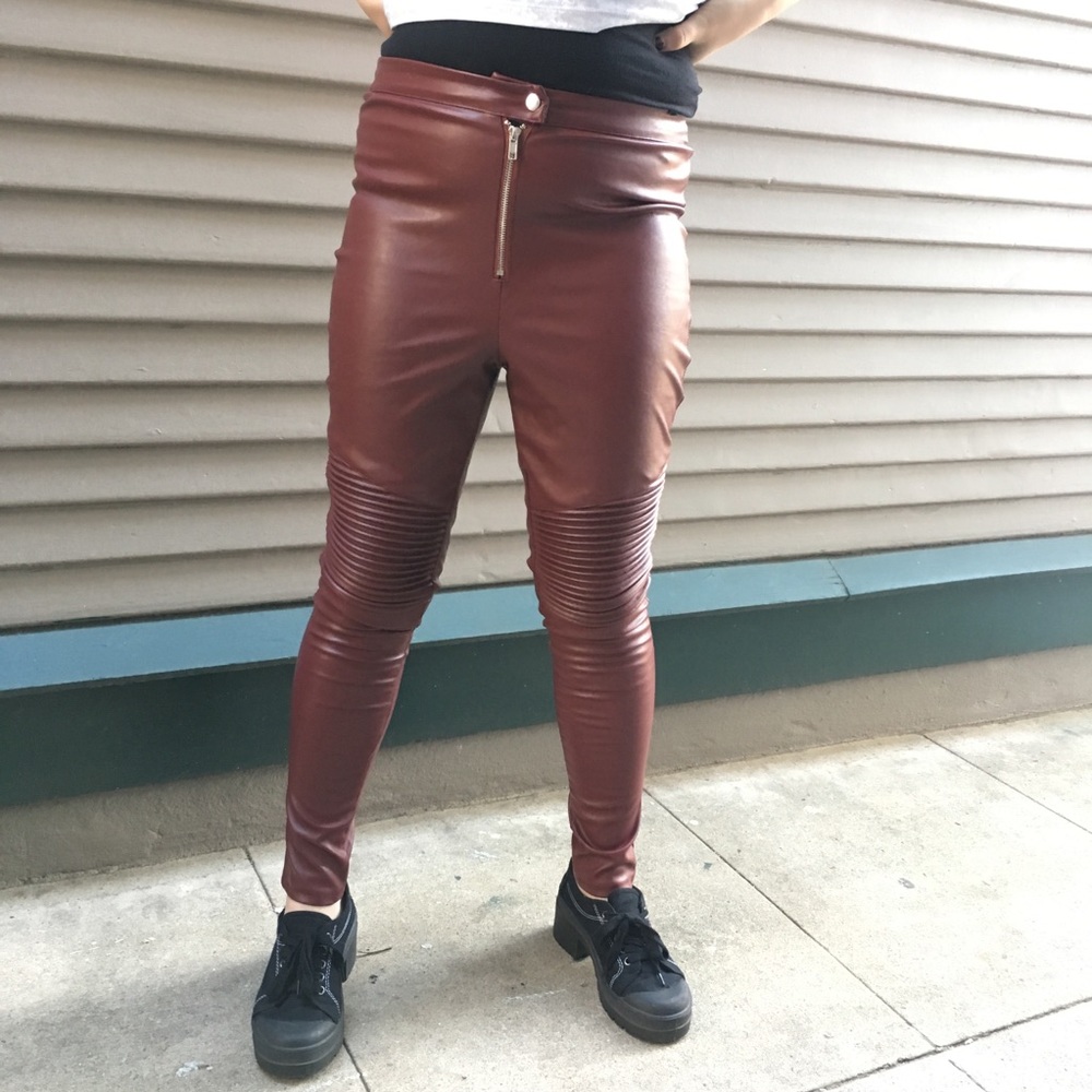 Missguided oxblood faux leather trousers